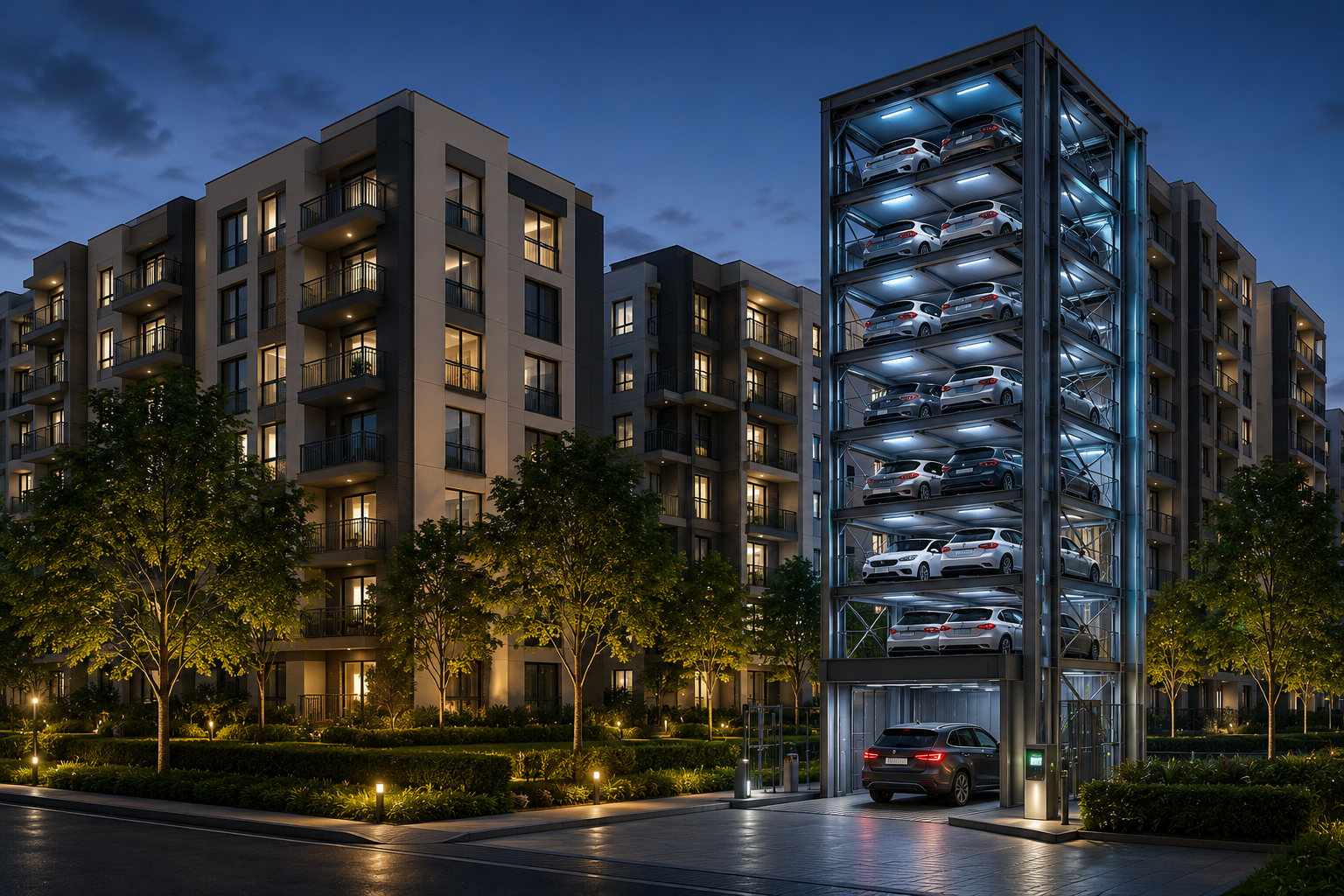 tower parking in residential complex